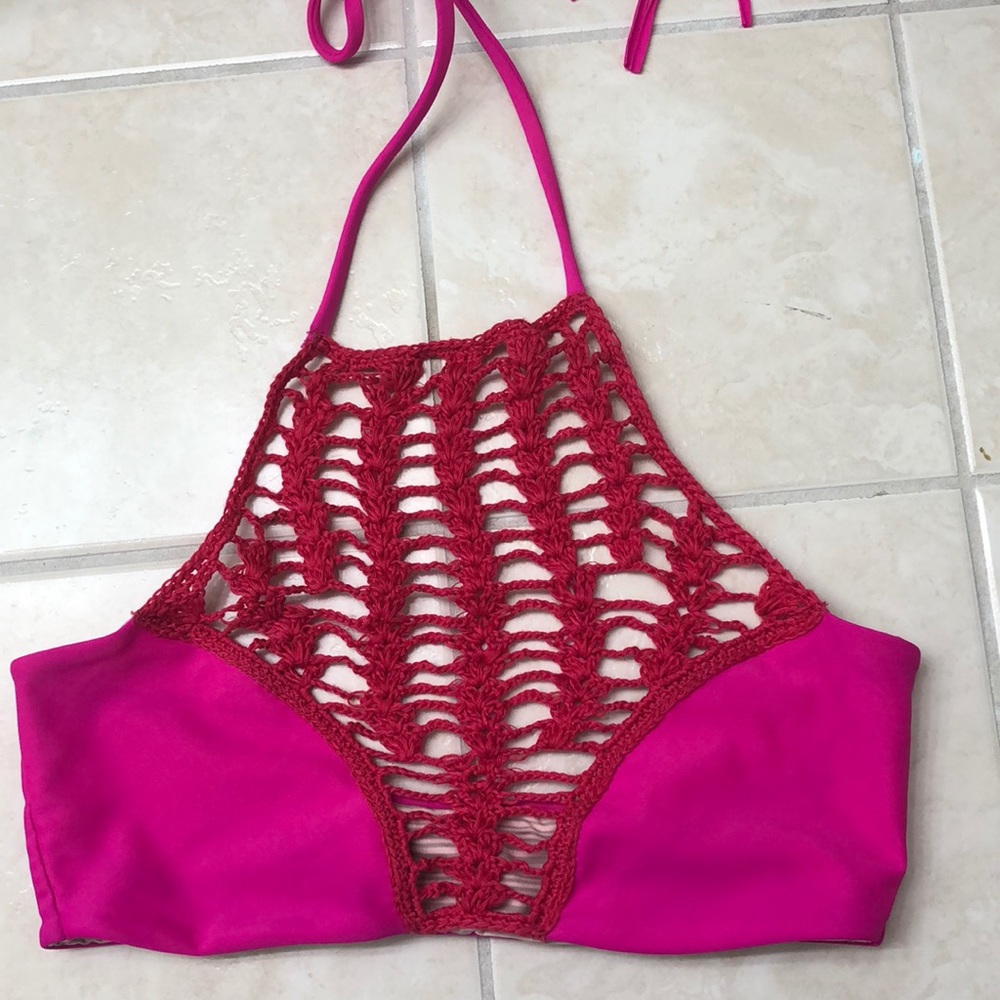 Acacia Crochet Halter Top in Guava Pop